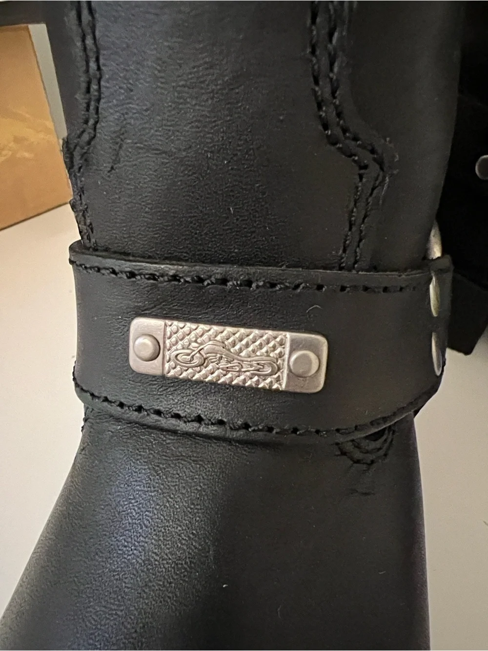 Men's Black Leather Harness Boots with Silver Hardware